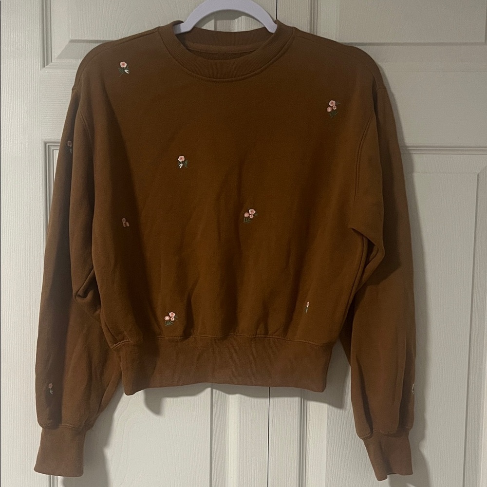 Brown Women's Sweater with Floral Accents